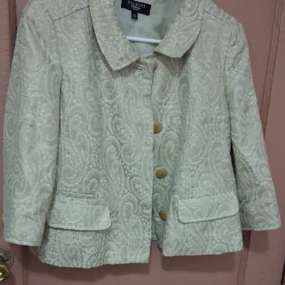Talbots Cream Paisley Jacquard Blazer with Subtle Shimmer